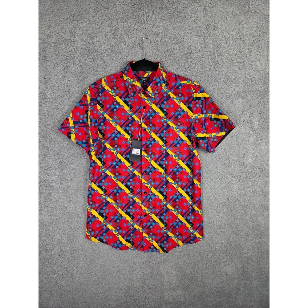 Mens Trippin Shirt M Red Multicolor All Over Print Geometric Art to‎ Wear Funky